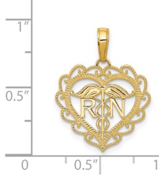 Registered Nurse Open Heart Charm Pendant in 14k Gold