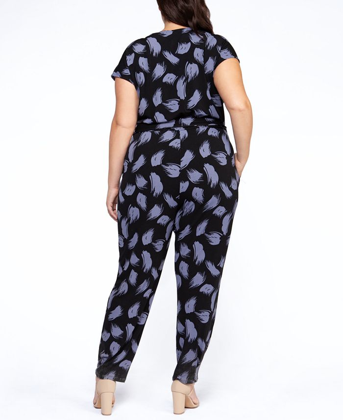 Black Tape Plus Size Abstract Print Belted Jumpsuit - Macy's