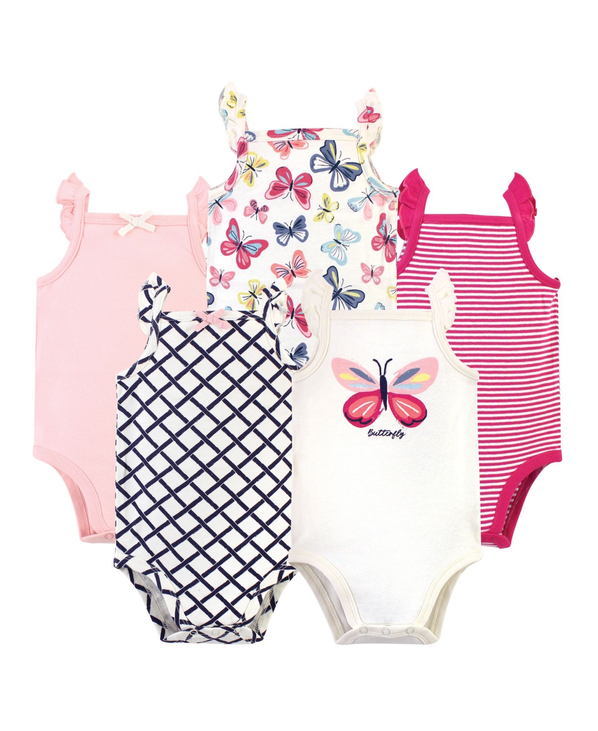 Touched by Nature Baby Girls Baby Organic Cotton Bodysuits 5pk,- Bright butterflies