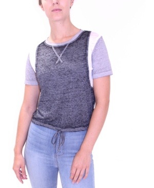 image of Crave Fame Juniors- Tie-Waist Burn-Out Top