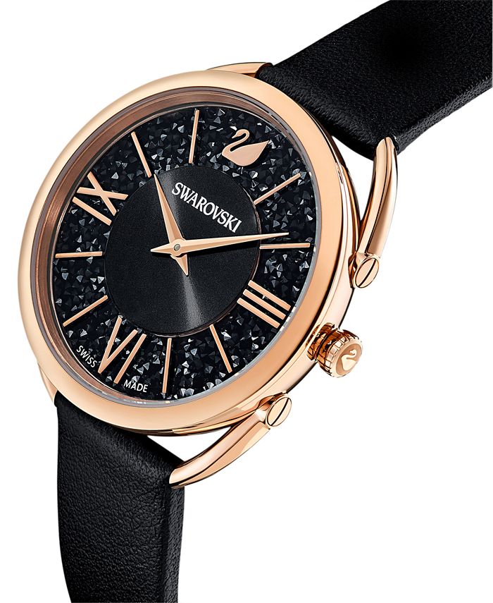 Swarovski Crystalline Hours Black Dial Black Leather Strap Watch for Women - 5295377