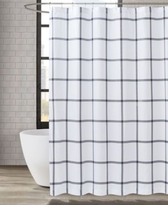 Printed Windowpane Shower Curtain Navy/White - Truly Soft: Microfiber Material, Machine Washable, Ring Top
