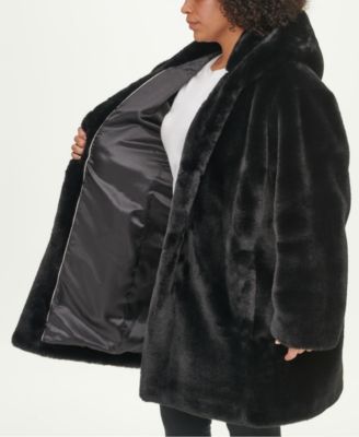 DKNY Plus Size Hooded Faux-Fur Coat