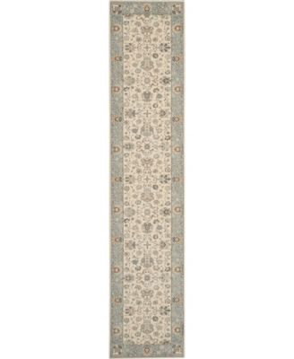 Living Treasures LI16 Ivory and Aqua 2'6" x 12' Runner Rug