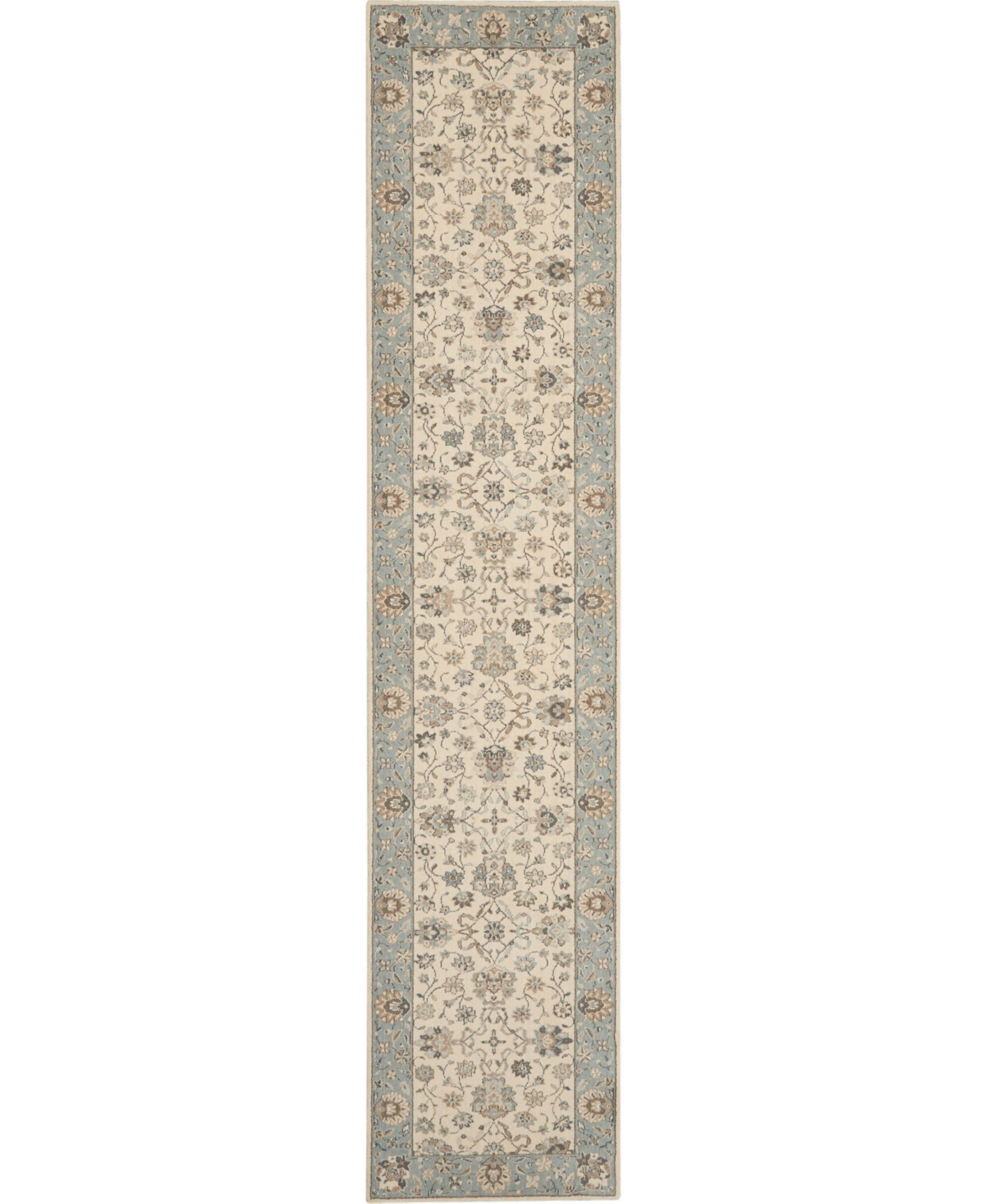 Nourison Home Living Treasures LI16 Ivory and Aqua 2'6in x 12' Runner Rug - Ivory/aqua