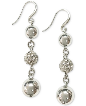 image of Charter Club Silver-Tone Pave Fireball & Bead Triple Drop Earrings, Created for Macy-s