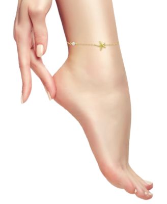 Cultured Freshwater Pearl (4mm) & Starfish Ankle Bracelet in 18k Gold-Plated Sterling Silver, Created for Macy's