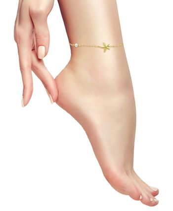 Giani Bernini - Cultured Freshwater Pearl (4mm) & Starfish Ankle Bracelet in 18k Gold-Plated Sterling Silver