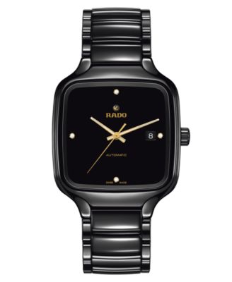 Rado - Men's Swiss Automatic True Square Diamond (1/20 ct. t.w.) Black Ceramic Bracelet Watch 38x38mm
