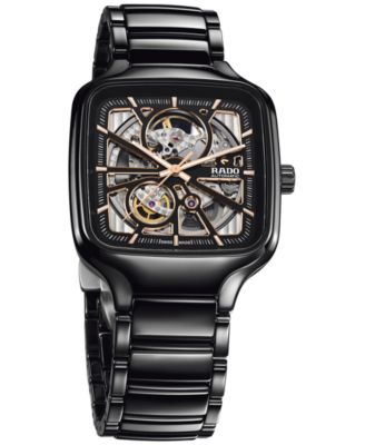 Unisex Swiss Automatic True Square Open Heart Black Ceramic Bracelet Watch 38x38mm