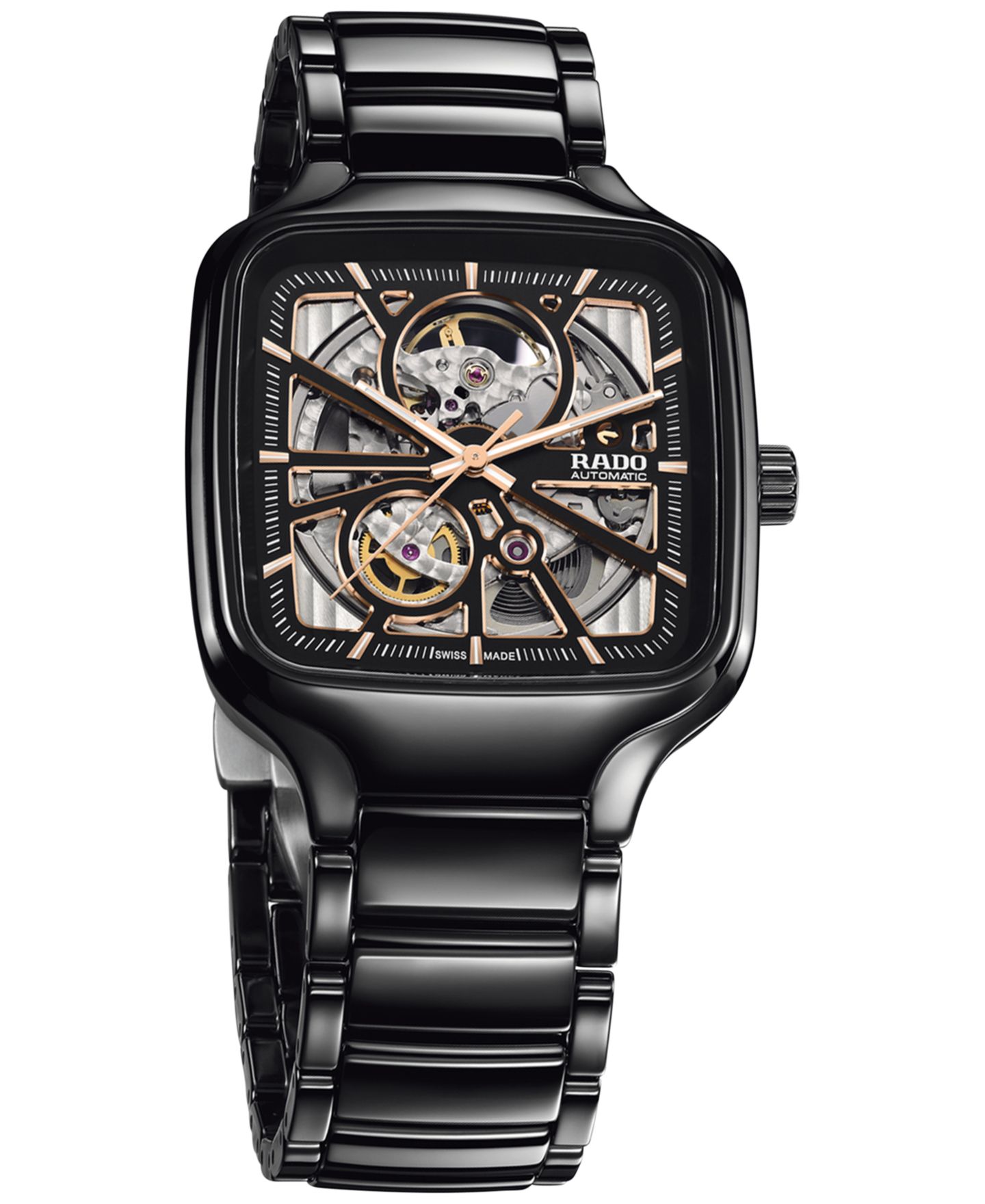 Часы Rado Unisex Swiss Automatic True Square Open Heart Black Ceramic Bracelet Watch 38x38mm — фото 9