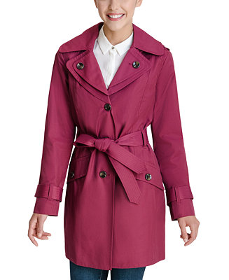 London Fog Petite Hooded Belted Water-Resistant Trench Coat, Created ...
