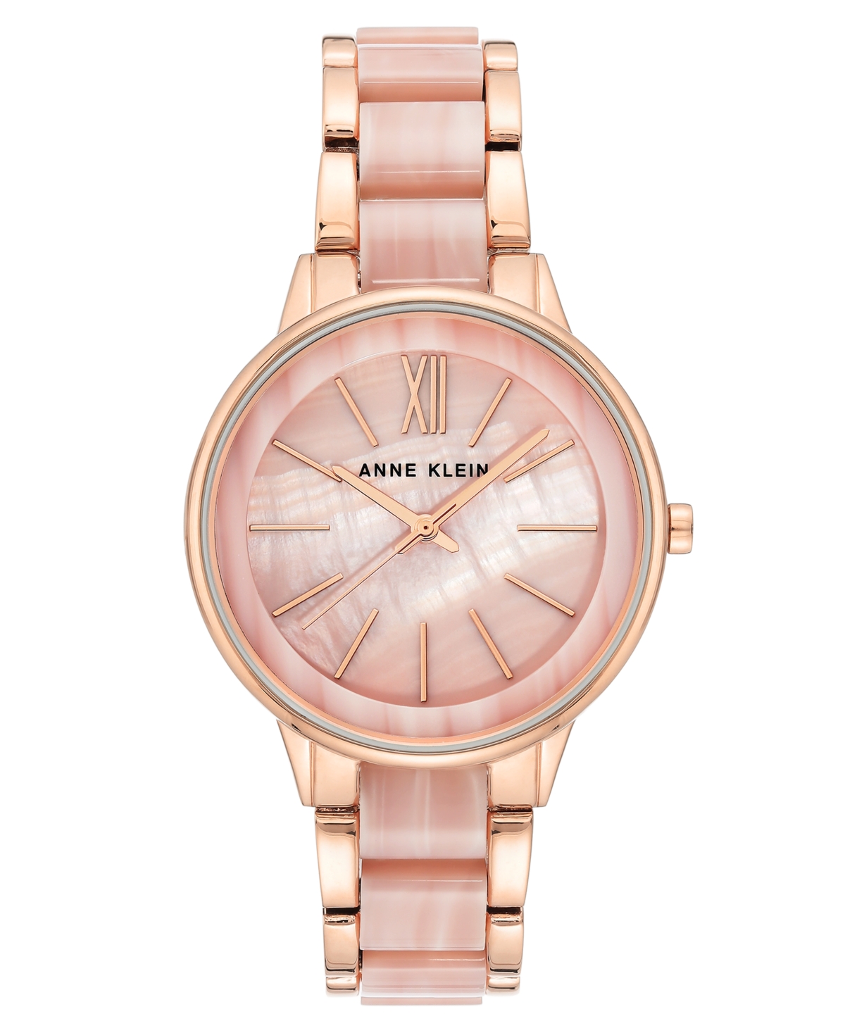 Anne Klein Women's Rose Gold-tone & Pink Marble Acrylic Bracelet Watch 37mm In Rose Goldtone