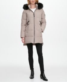 Faux-Fur-Trim Hooded Puffer Coat