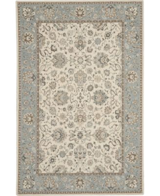 Living Treasures LI16 Ivory and Aqua 3'6" x 5'6" Area Rug
