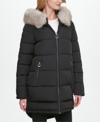 Dkny faux fur 2024 trim stretch puffer jacket