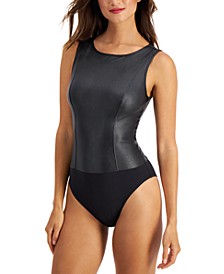Faux Leather Bodysuit, Created for Macy's