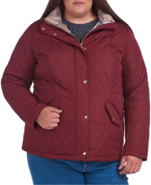 Barbour Millfire Diamond Hooded Quilted Jacket In Garnet/oatmeal Tartan