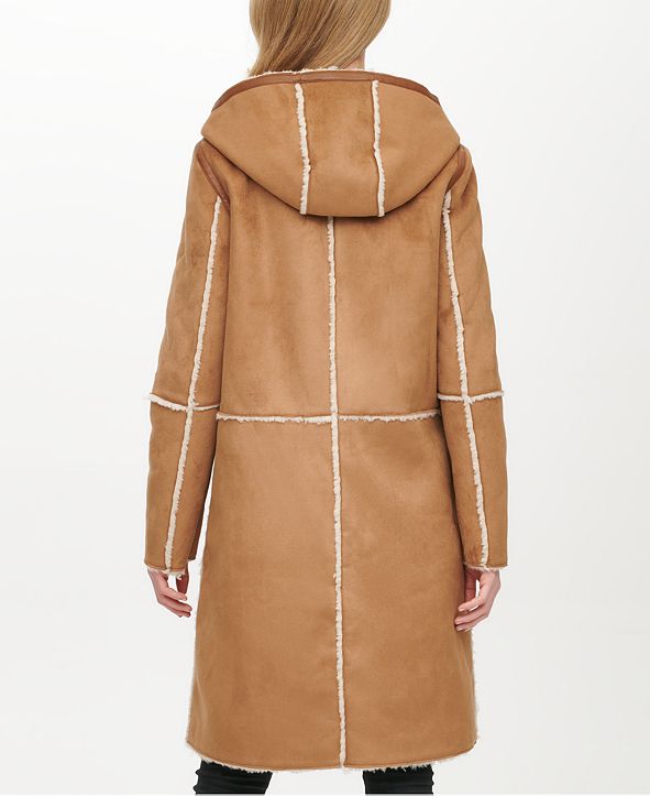 DKNY Hooded Faux-Shearling Coat & Reviews - Coats - Women - Macy's