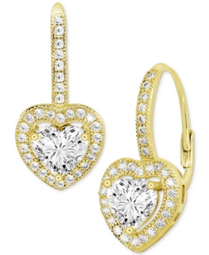 image of Cubic Zirconia Heart Halo Drop Earrings