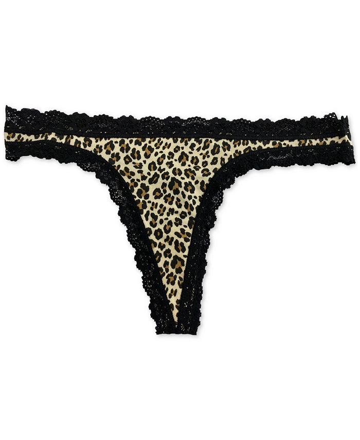 Jenni Women's Lace-Trim Leopard-Print Thong Underwear, Created for