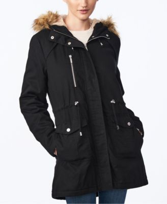 Juniors' Faux-Fur-Trim Hooded Anorak Coat