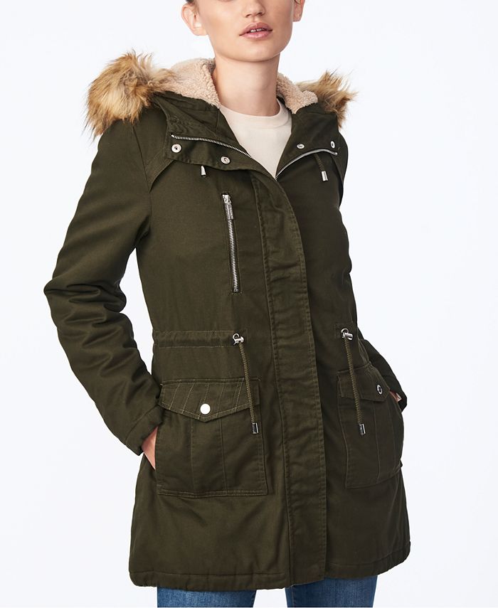 Collection B Juniors Faux Fur Trim Hooded Anorak Coat Macy s