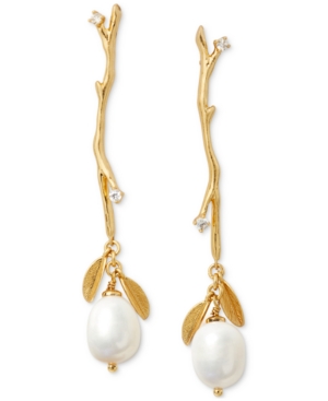 image of Kate Spade New York Gold-Tone Pave & Imitation Pearl Branch Linear Drop Earrings