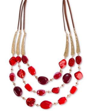image of Style & Co Gold-Tone & Faux Suede Red Beaded 25