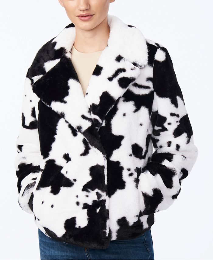 Collection B Juniors' Cow-Print Faux-Fur Jacket, Created for Macy's &  Reviews - Coats & Jackets - Women - Macy's