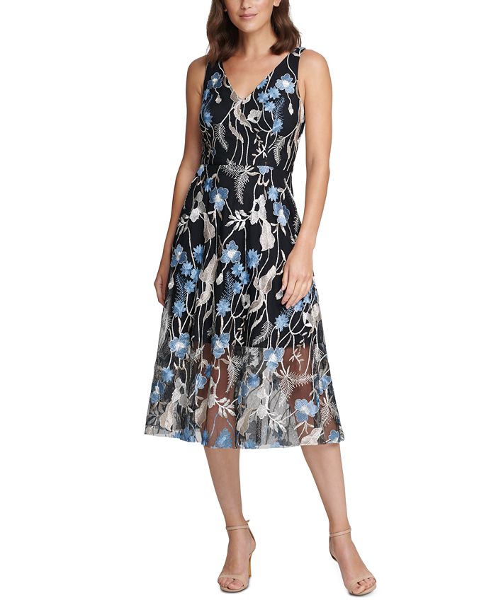 Vince Camuto Floral Embroidered V Neck Dress Macy s