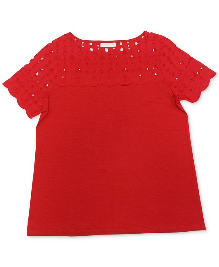 Charter Club Petite Cotton Eyelet Top, Created for Macy's - Macy's