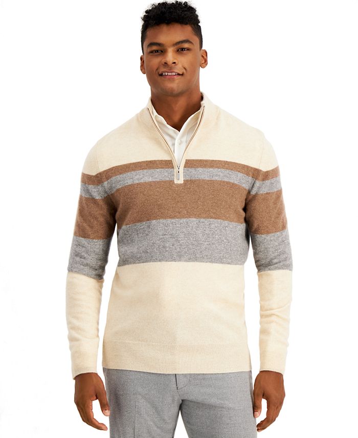 Tasso Elba Men's Striped Cashmere Sweater, Created for Macy's - Macy's