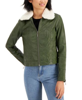 Jou Jou - Juniors' Faux-Fur Collar Faux-Leather Jacket