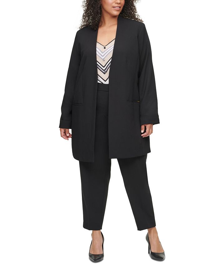 Calvin Klein Plus Size Collarless Open-Front Topper Jacket - Macy's