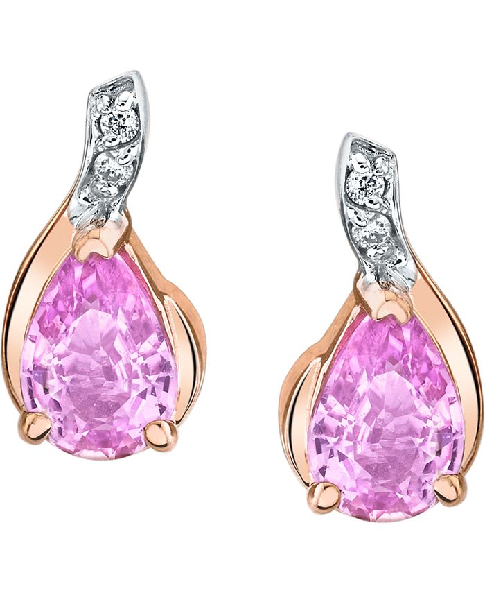 Macy's - Pink Sapphire (1 ct. t.w.) & Diamond Accent Stud Earrings in 14k Rose Gold