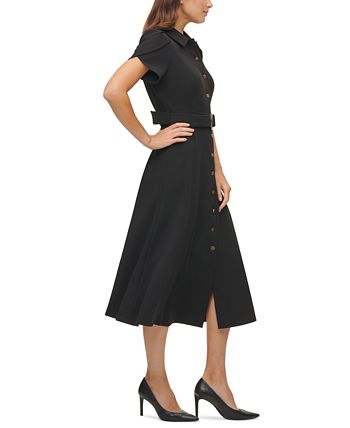 Calvin Klein Womens Puff Shoulder Midi Dress Black Size 16w