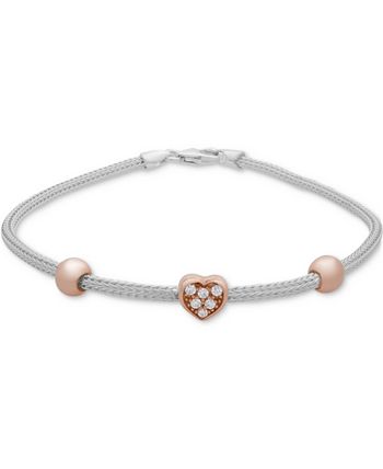 Macy's Cubic Zirconia Heart & Bead Mesh Link Bracelet in Sterling ...