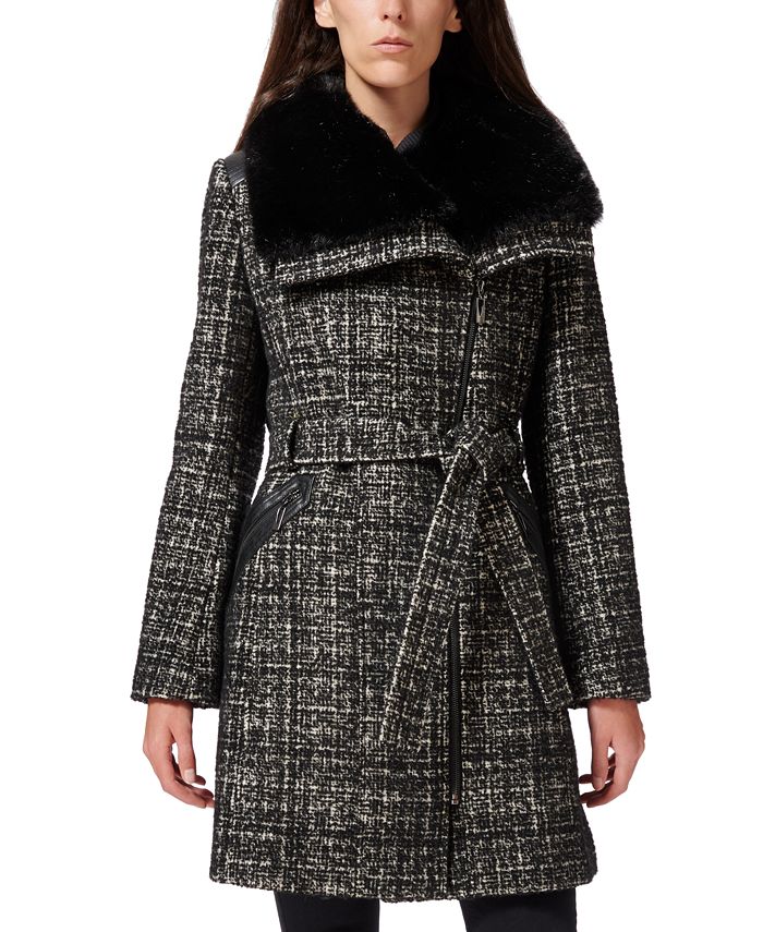Via Spiga Petite Asymmetrical Faux-Fur-Collar Coat, Created for Macy's ...
