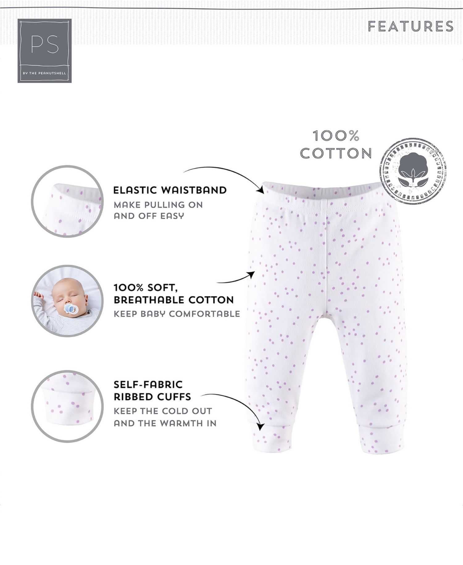 Baby Girls Pants Set, 5 Pack, Pastel