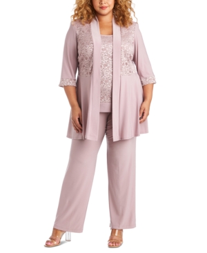 R & M Richards Plus Size Embellished Lace Jacket Top & Pants