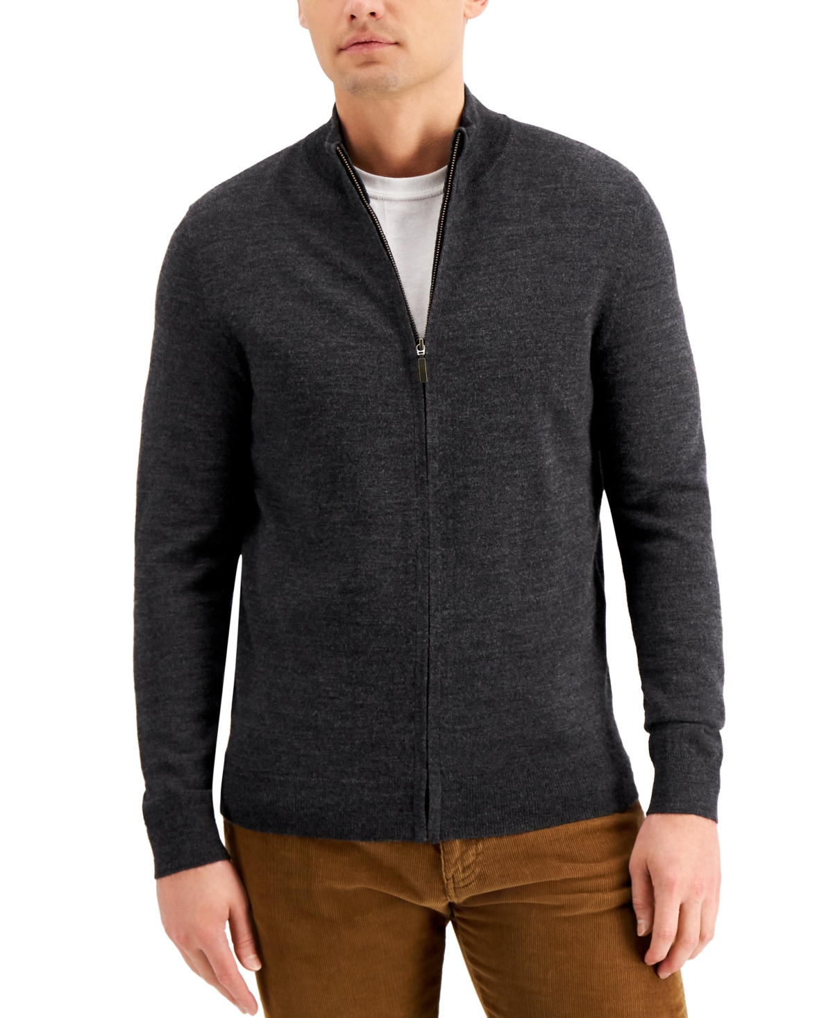 Club Room Men's Merino Zip-Front Sweater, Created for Macy's