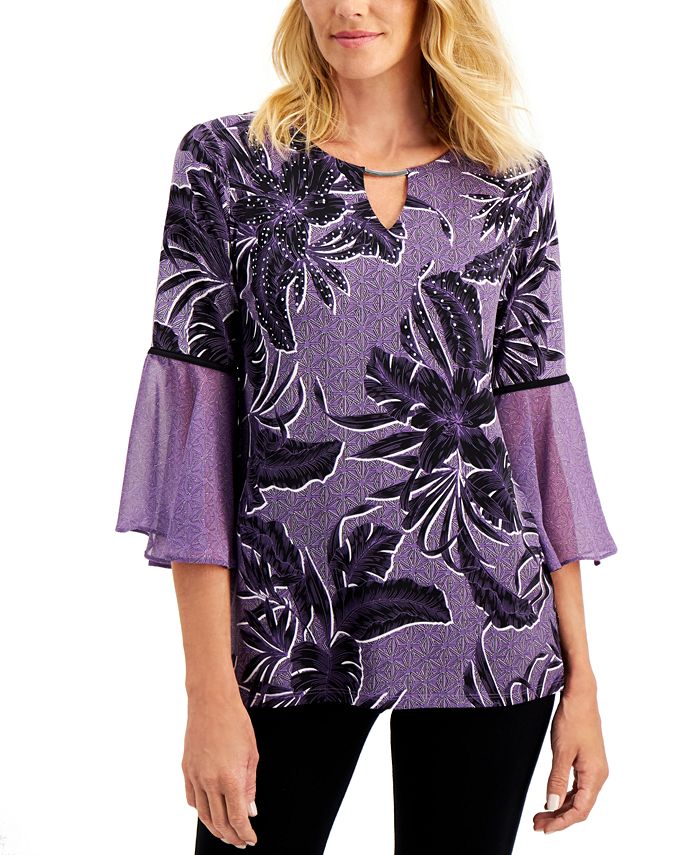 JM Collection Printed Pleated-Sleeve Top, Created for Macy's & Reviews ...