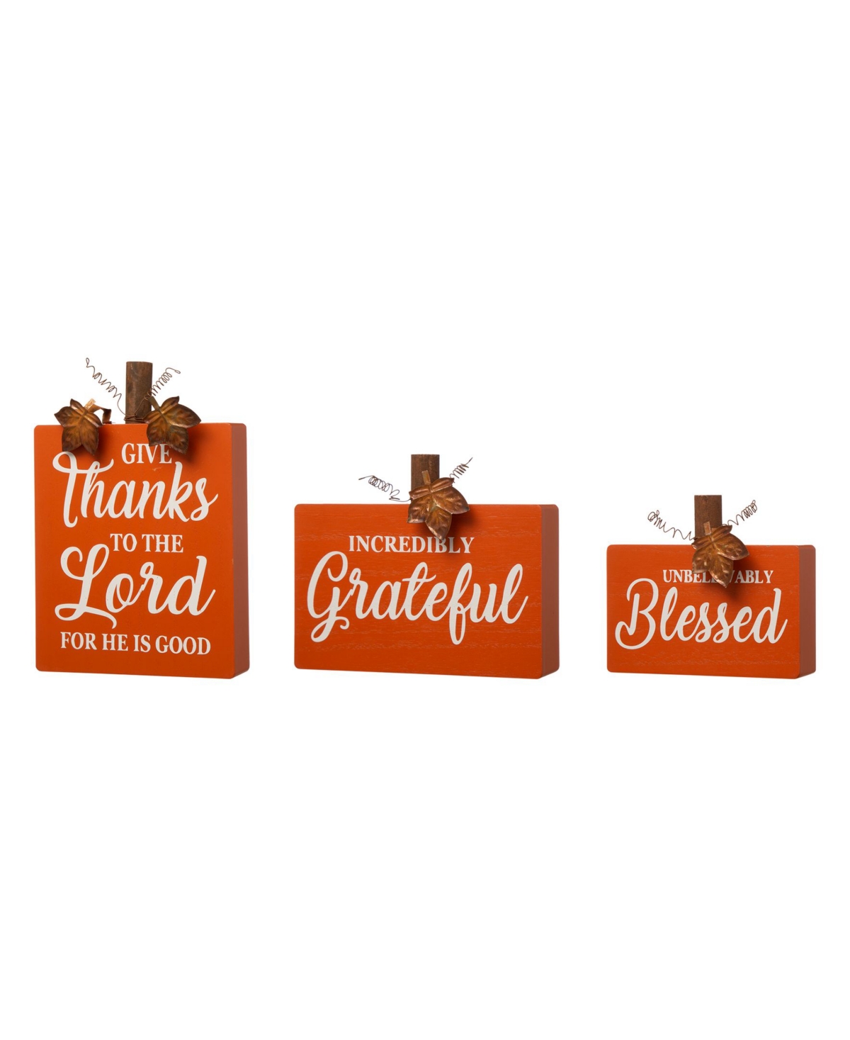 Glitzhome Fall Wooden Pumpkin Table Decor, Pack Of 3 In Orange