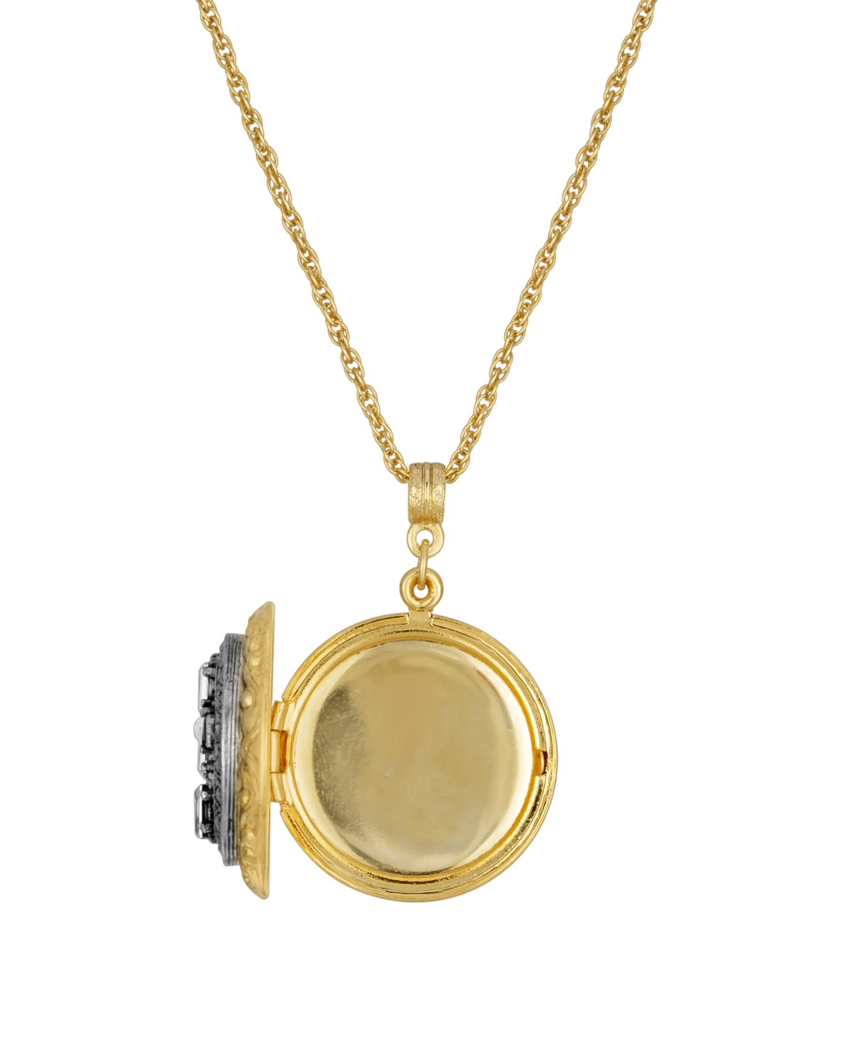 2028 Gold Silver-tone Crystal Cross Locket 16" Adjustable Necklace In Black