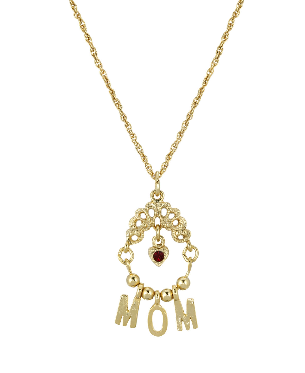 2028 Gold-tone Red Heart Charm Mom 18" Necklace In Yellow