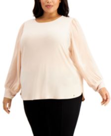 Plus Size Sheer-Sleeve Top