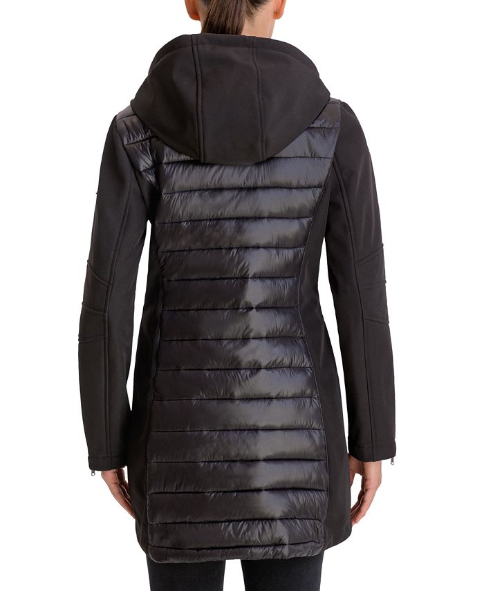 BCBGeneration Mixed-Media Hooded Water-Resistant Coat - Macy's
