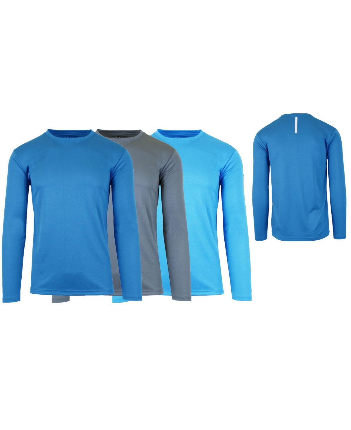 Galaxy By Harvic Men's Long Sleeve Moisture-wicking Performance Tee, Pack Of 3 In Medium Blue,charcoal,light Blue