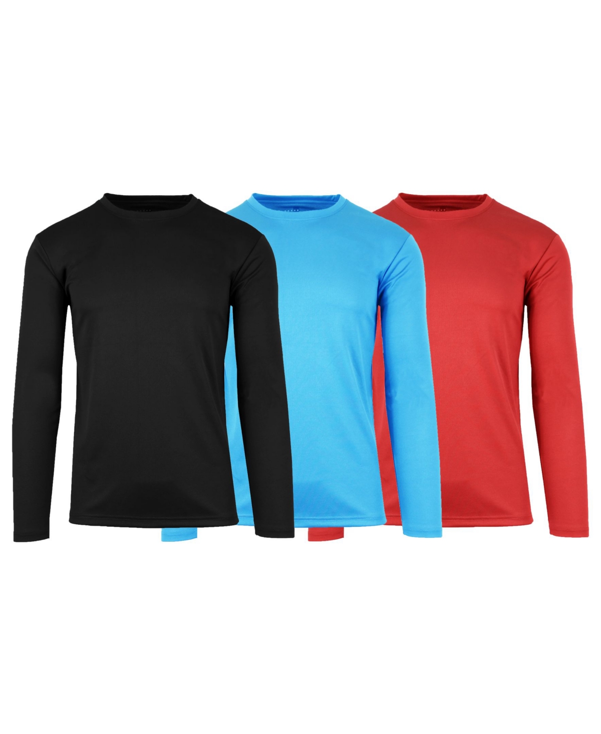Galaxy By Harvic Men's Long Sleeve Moisture-Wicking Performance Tee, Pack of 3 - Black/Red/Light Blue